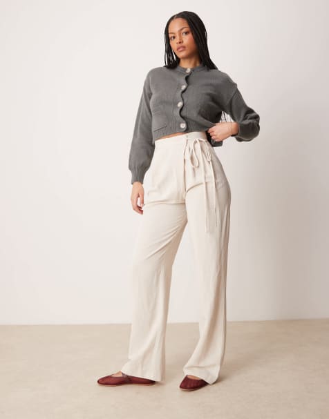 ASOS DESIGN Tall tailored wrap tie trousers in stone - view 1