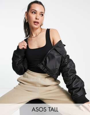 Asos Tall Asos Design Tall Tank Top Bodysuit With Scoop Front And Back In Black