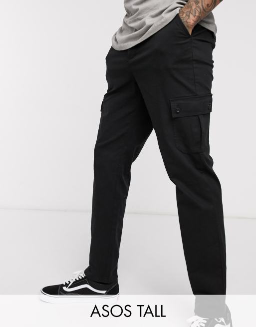 ASOS DESIGN tapered cargo pants in black with toggles