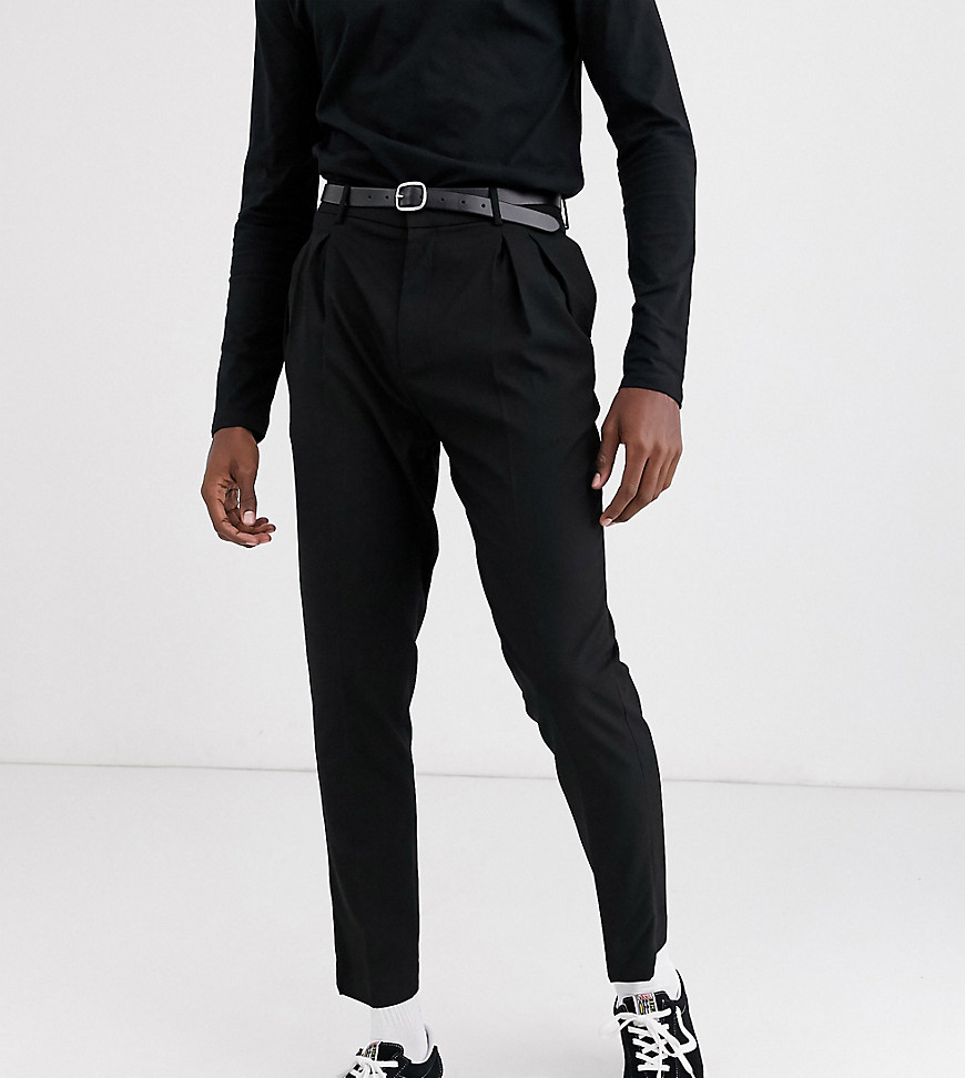 ASOS DESIGN Tall tapered crop smart trousers with double pleat in black