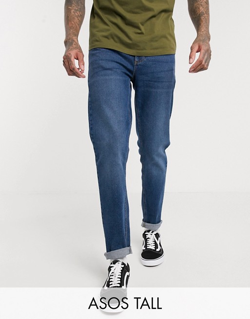 ASOS DESIGN Tall tapered jeans in dark wash blue