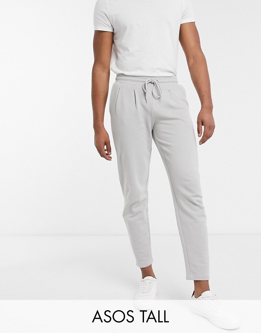 ASOS DESIGN Tall tapered joggers with pleats in light grey