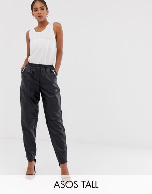 tall high waisted leather look trousers