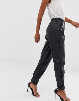 tall high waisted leather look trousers