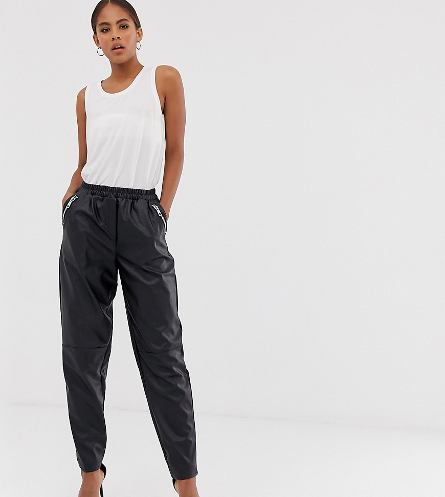 ASOS DESIGN Tall tapered leather look trousers-Black