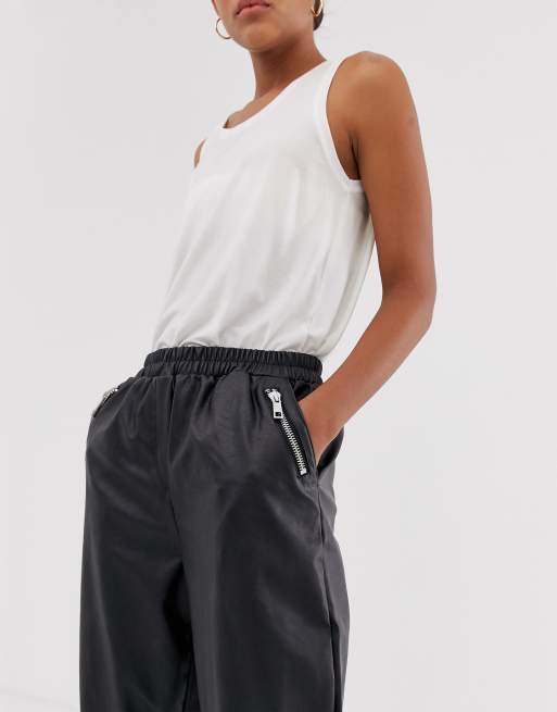 ASOS DESIGN Tall tapered leather look trousers, 3 of 4