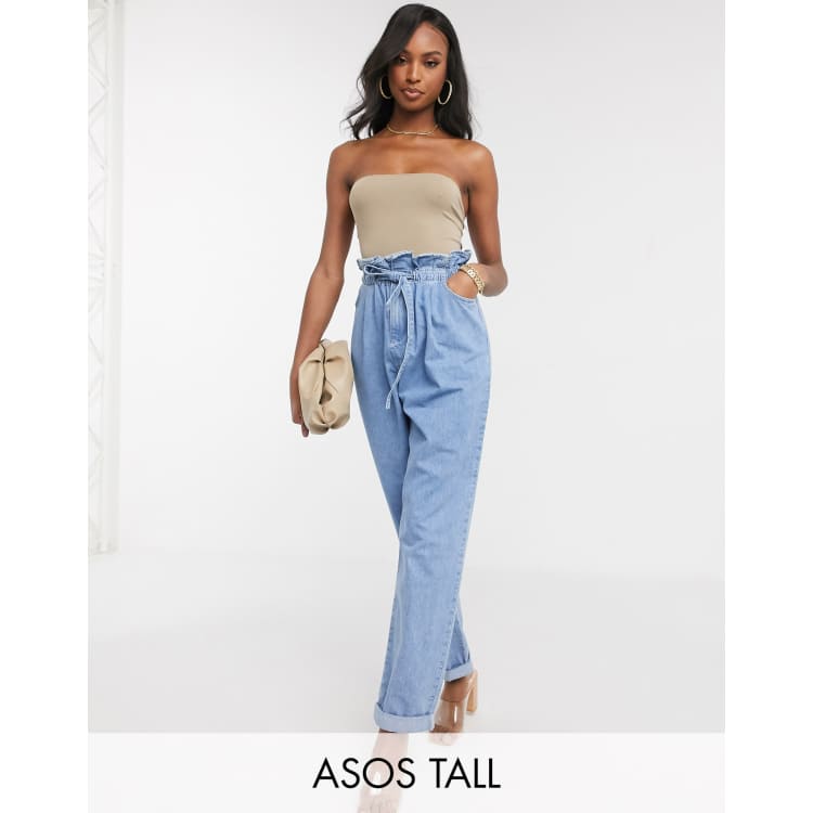 ASOS DESIGN Tall tapered leg jeans with paper bag waist in light