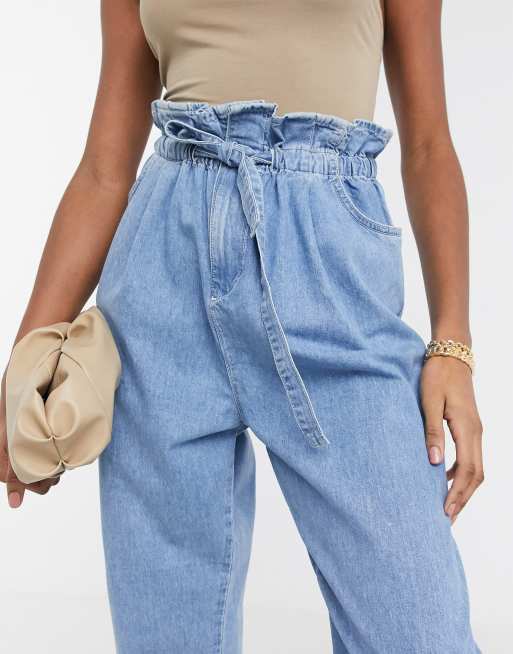 ASOS DESIGN Tall tapered leg jeans with paper bag waist in light vintage wash