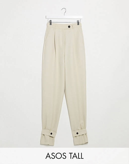 ASOS DESIGN Tall tapered trousers with ankle tab detail
