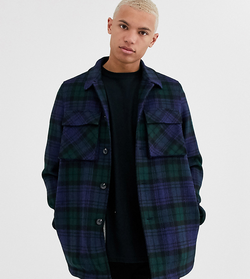 ASOS DESIGN Tall teddy lined wool mix jacket in navy check