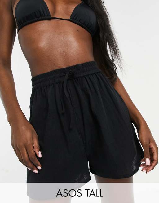 ASOS DESIGN Tall - Teksturede strandshorts i sort