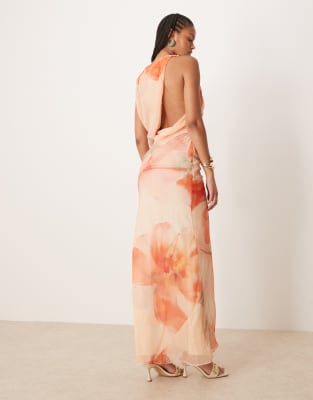 Asos Tall Asos Design Tall Textured Chiffon Draped Bias Maxi Dress