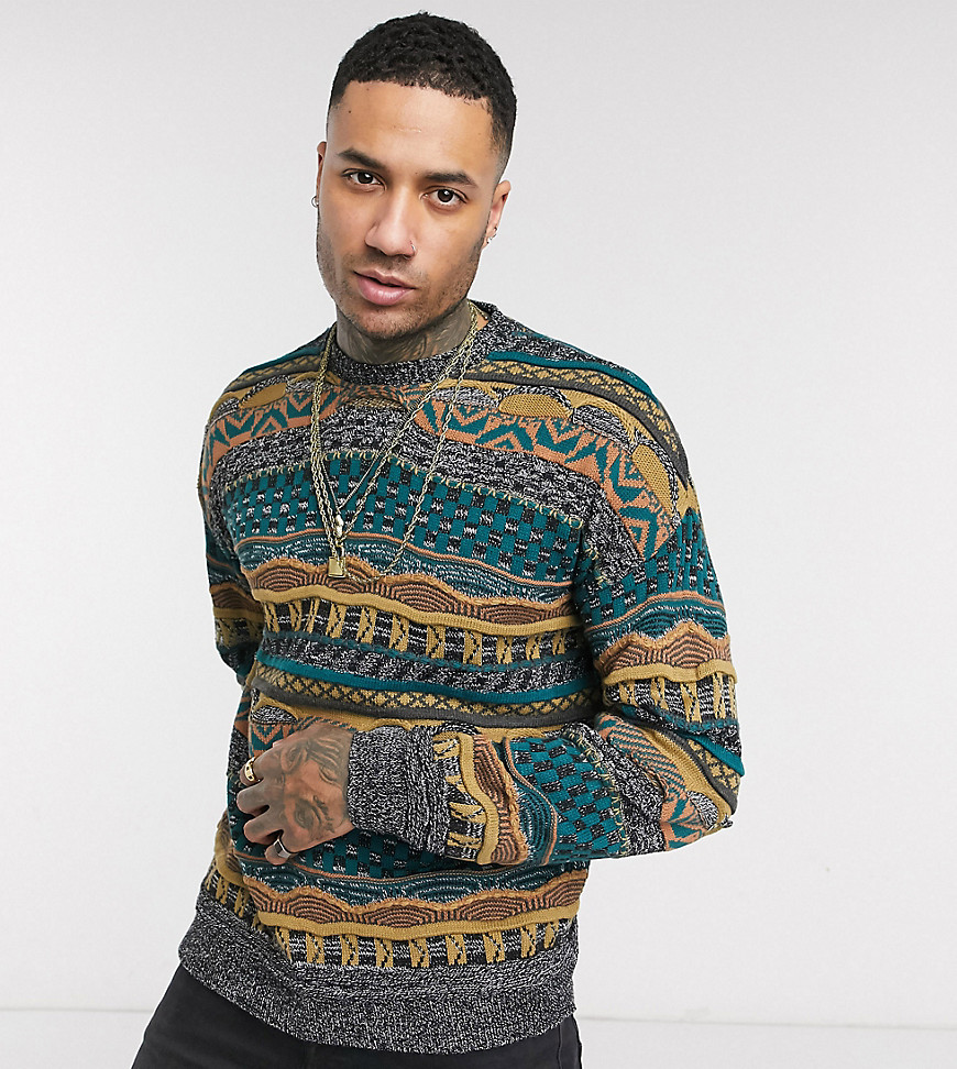 ASOS DESIGN Tall textured crew neck sweater in multi color design