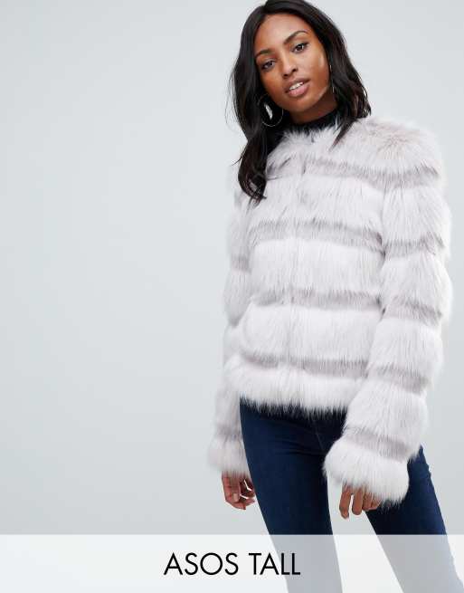 Grey fur hot sale coat asos