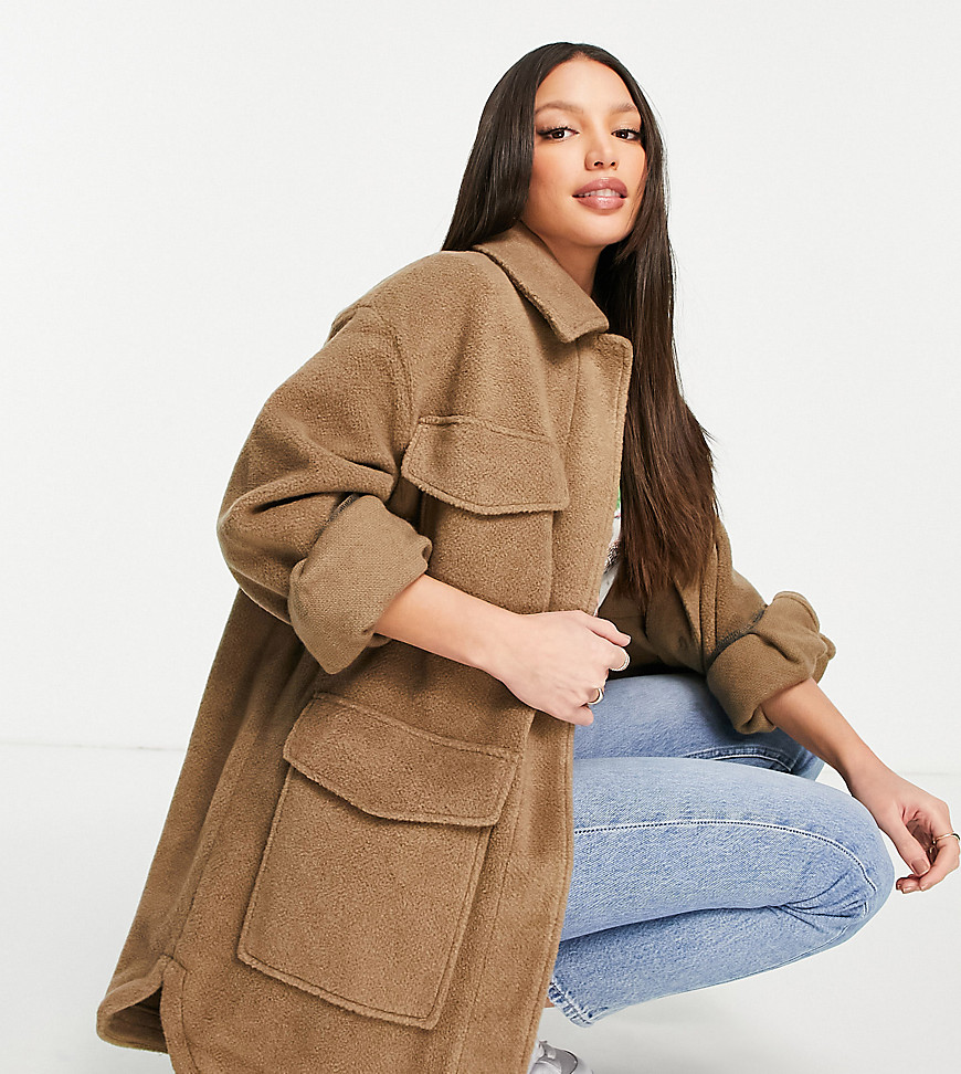ASOS DESIGN Tall textured four pocket shacket in brown