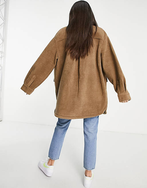ASOS Asos Design Tall Textured Four Pocket Shacket in Brown Womens Clothing Coats Short coats 