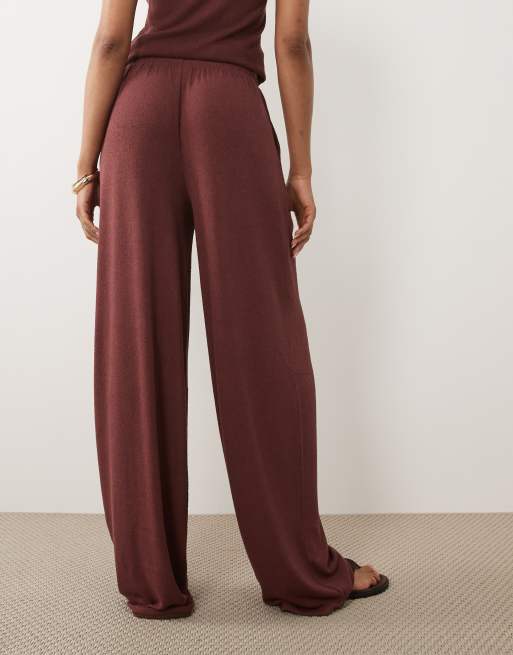 ASOS DESIGN TALL textured knit wide leg pants in choc (part of a set), 4 of 5