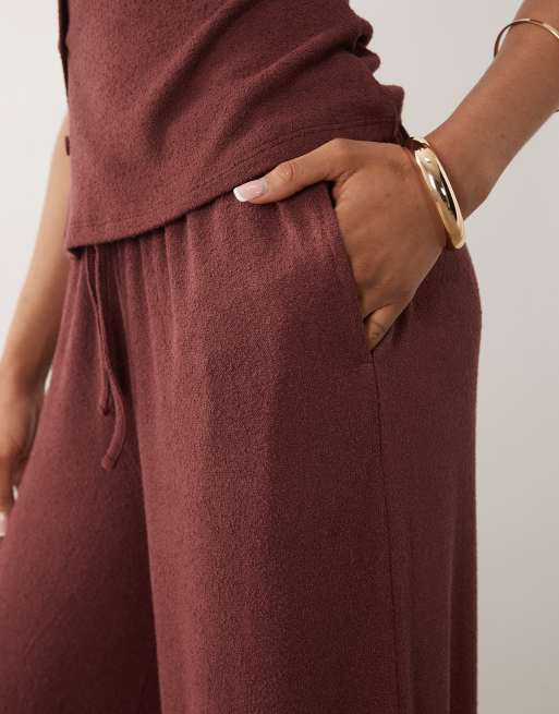 ASOS DESIGN TALL textured knit wide leg trouser co-ord in choc, 5 of 5