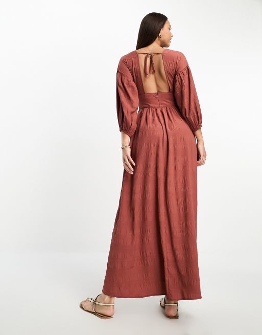 ASOS DESIGN Tall textured lattice detail midi dress in rust, 2 of 4