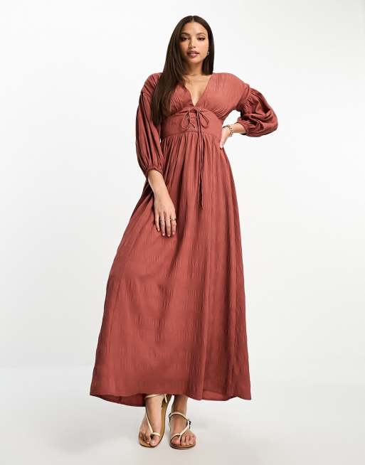 ASOS DESIGN Tall textured lattice detail midi dress in rust, 4 of 4