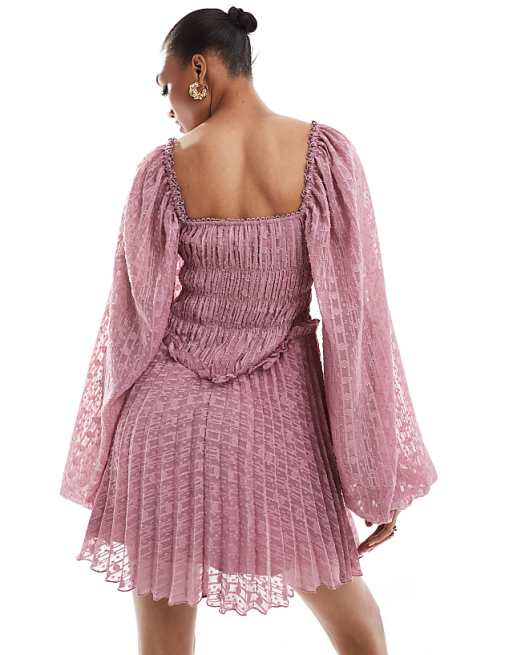 Purple Flared Sleeves Rose Belt Bodycon Dress Purple Flared Sleeves Rose Belt Bodycon Dress