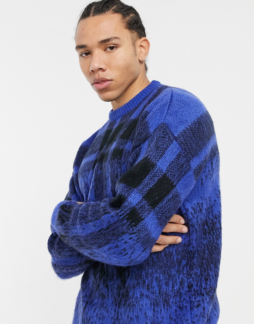 ASOS DESIGN Tall textured ombre plaid sweater in cobalt-Blues