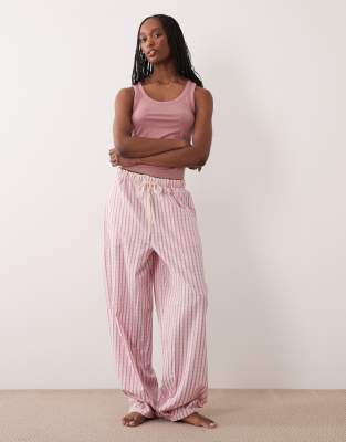 ASOS DESIGN Tall textured pajama pants with lace waistband trim in pink plaid pink check 7690₽