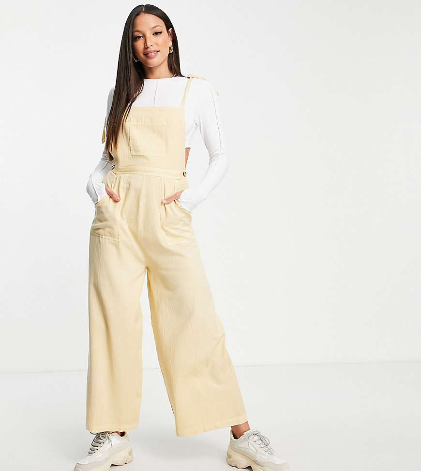 ASOS DESIGN tall textured tie shoulder jumpsuit in washed stone-White