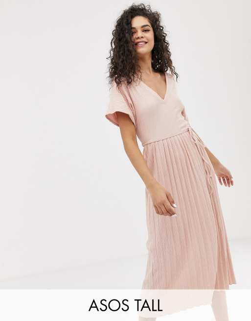 Asos pink outlet pleated skirt dress