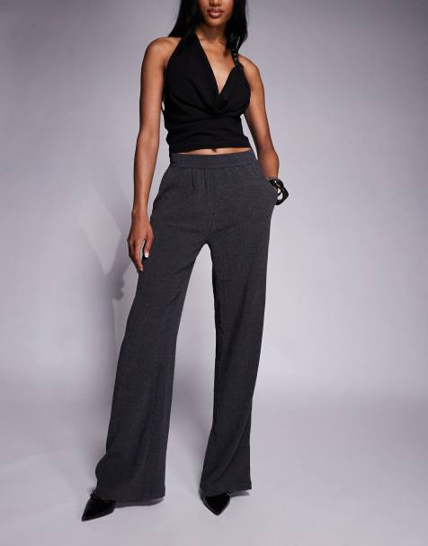 ASOS DESIGN Tall textured wide leg pants in black - view 1