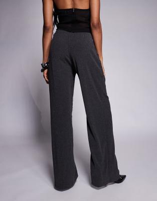 Asos Tall Asos Design Tall Textured Wide Leg Pants In Black