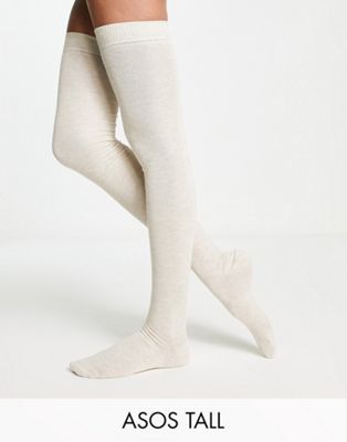 ASOS DESIGN Tall thigh high socks in oatmeal