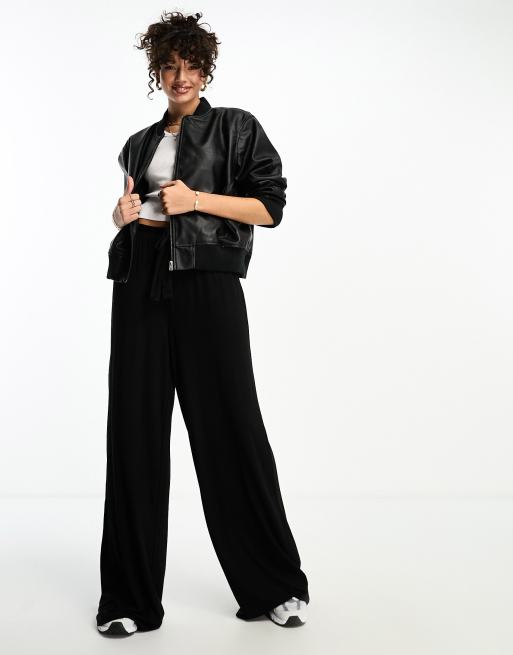 ASOS DESIGN Tall tie belt wide leg pants in black