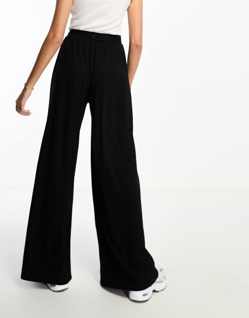 ASOS DESIGN Tall tie belt wide leg trouser in black