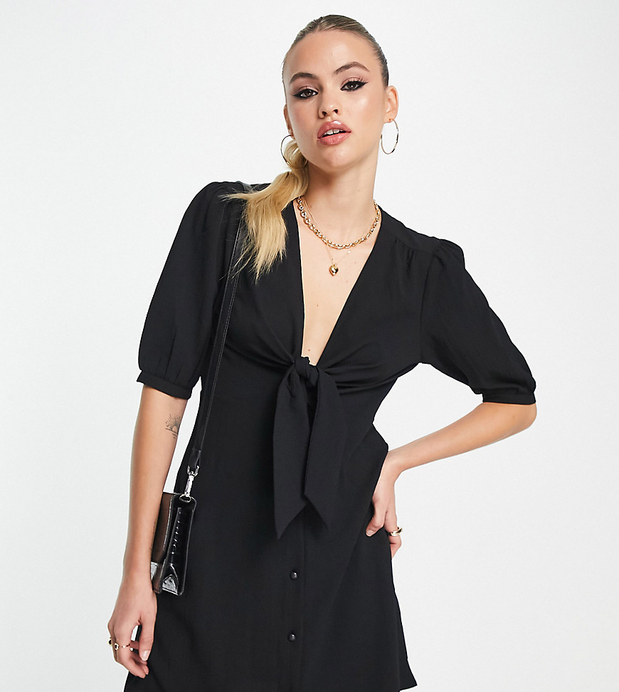 ASOS DESIGN Tall tie front button through mini dress in black
