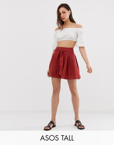 ASOS DESIGN Tall tie front mini skirt in cotton