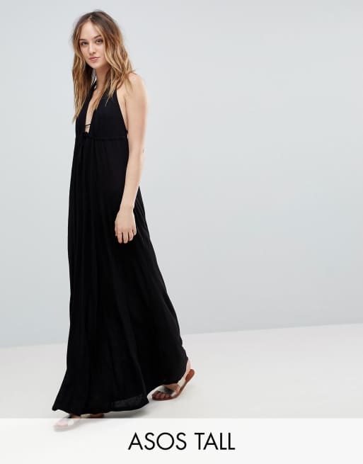 ASOS DESIGN Tall Tie Front Plunge Jersey Maxi Beach Dress ASOS