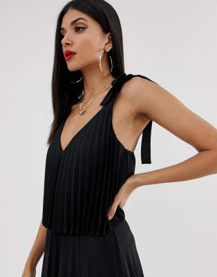 Asos design tie shoulder pleated crop top maxi clearance dress