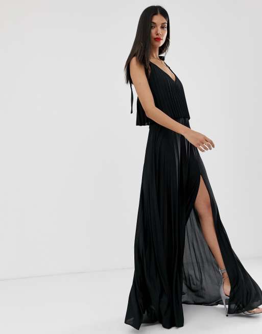 Asos design tie shoulder hot sale pleated crop top maxi dress