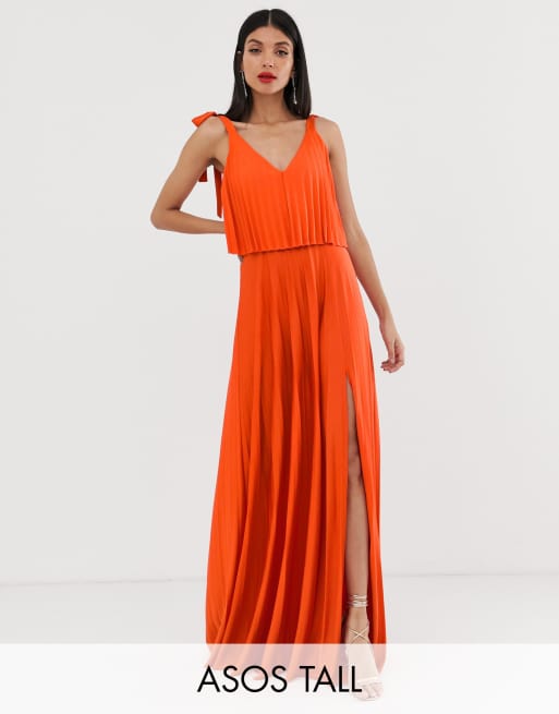 Asos orange pleated maxi dress best sale