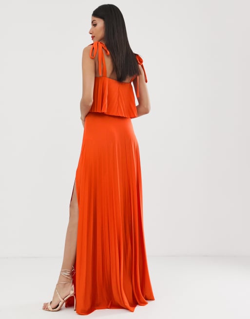 Asos design pleated outlet crop top maxi dress