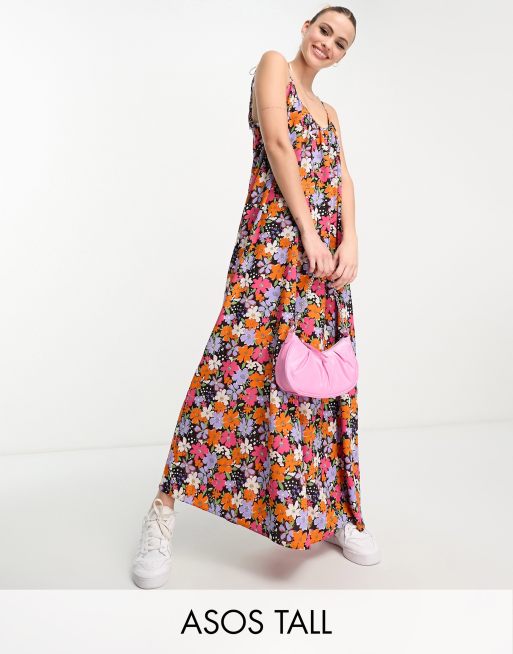 Scoop Neckline Maxi Slip Dress Flower