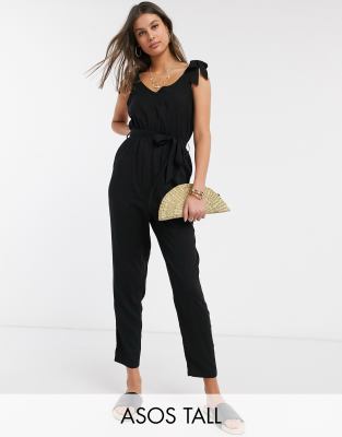 ASOS DESIGN Tall tie strap jumpsuit in black-Multi