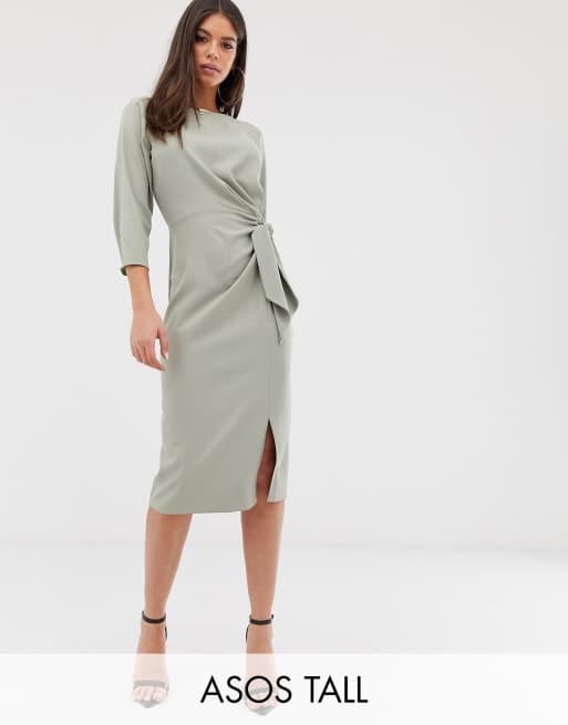 Asos design tie wrap around sale midi dress