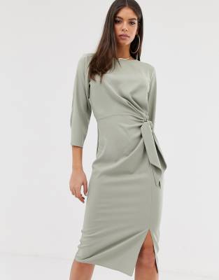 tie wrap around midi dress