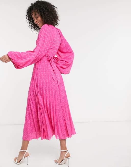 Pink pleated dress asos sale