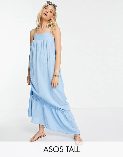Women tall tiered maxi dress in icy blue 