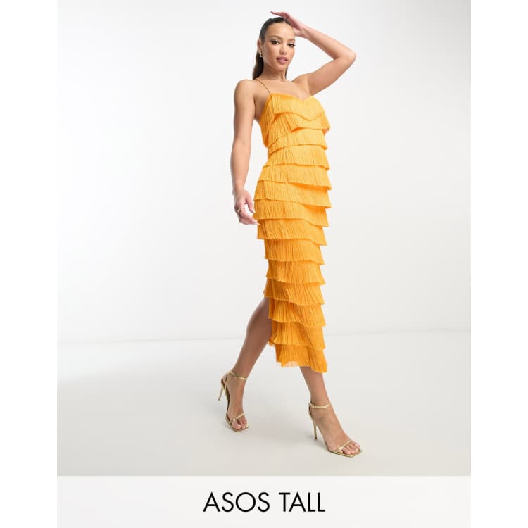 Asos orange hot sale fringe dress