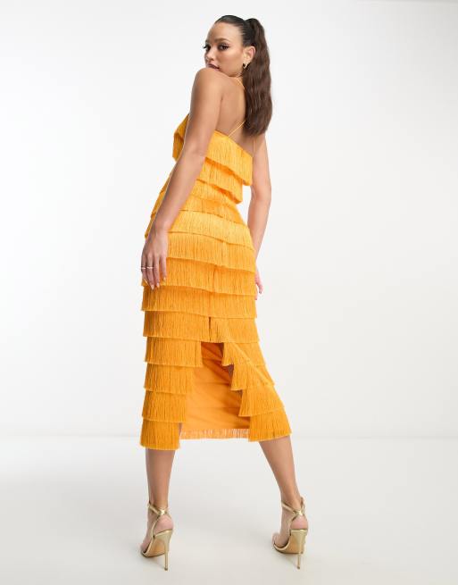 Asos orange fringe outlet dress