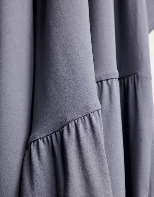 Women Tall tiered smock t-shirt midi dress in grey 